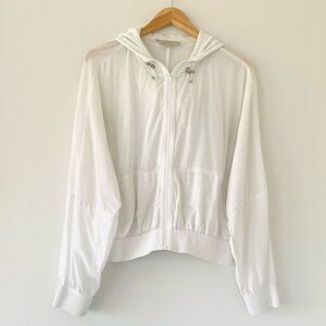Athleta White Mesh Bomber Jacket Lightweight Zip-Up Hoodie  Sporty Casual sz M